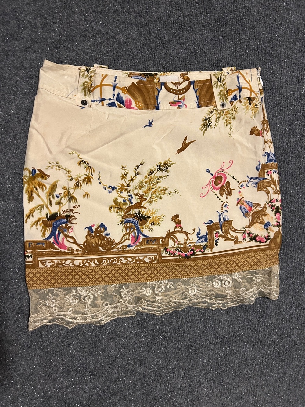 Plenty by Tracy Reese Cream Floral Printed Lace Hem Mini Skirt